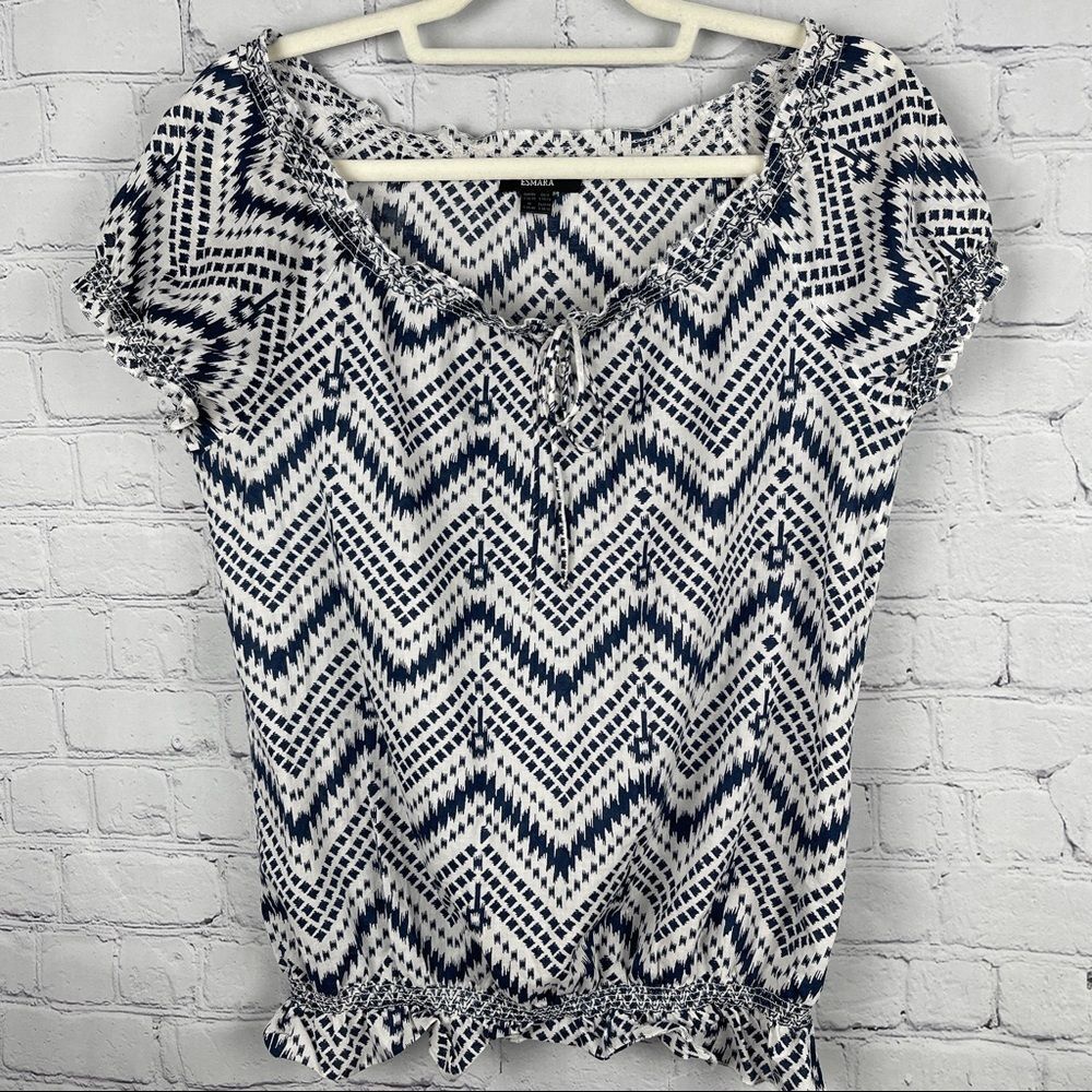 ESMARA lightweight boho aztec cotton short sleeve scoop neck blouse top, size S